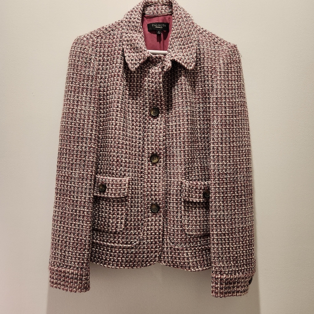 Chic Talbots Pink Tweed Blazer Size 8